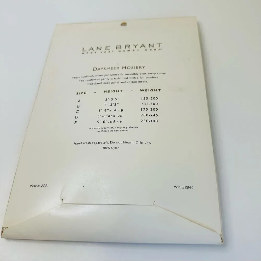 Lane Bryant Daysheer White Pantyhose‎ Size A VTG